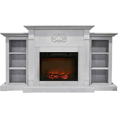 Cambridge CAM7233-1WHT Sanoma 72 In. Electric Fireplace in White with Built-in Bookshelves and a 150