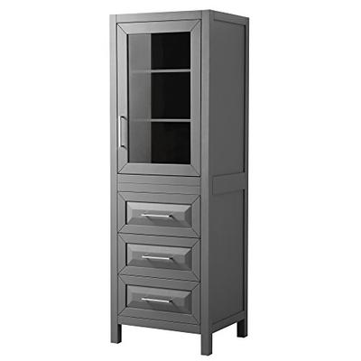 Wyndham Collection Daria Linen Tower in Dark Gray with Shelved Cabinet Storage and 3 Drawers