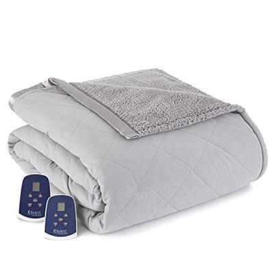 Shavel Home Products Micro Flannel Reversible Sherpa Electric Heated Blanket Greystone Queen Blanket