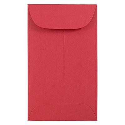 JAM PAPER #3 Coin Business Colored Envelopes - 2 1/2 x 4 1/4 - Red Recycled - Bulk 1000/Carton
