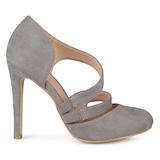 Brinley Co. Womens Round Toe Faux Suede Crossover Strap High Heels Grey, 5.5 Regular US screenshot. Shoes directory of Clothing & Accessories.