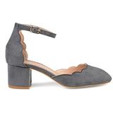 Brinley Co. Womens Edsey Faux Suede Ankle Strap Scalloped Pumps Grey, 5.5 Regular US screenshot. Shoes directory of Clothing & Accessories.