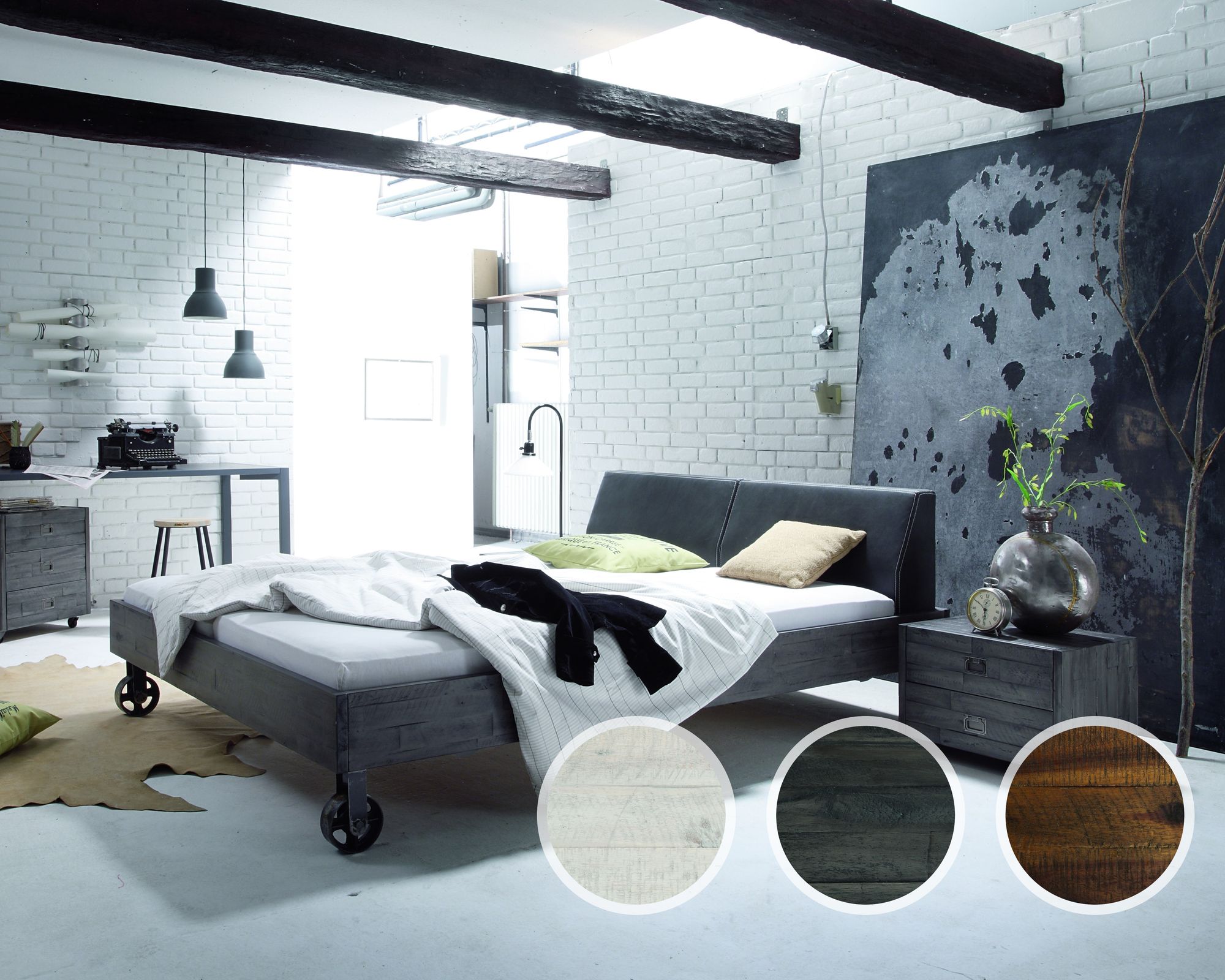 Hasena Factory-Line Massivholzbett Loft Rena/Road 160x200 cm / Akazie Vintage braun, lackiert