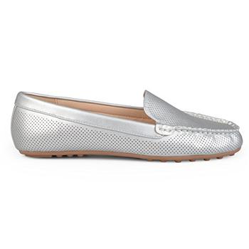 Brinley Co. Womens Comfort Sole Faux Nubuck Laser Cut Loafers Silver, 6 Regular US