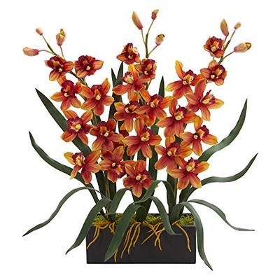 Nearly Natural 1564-BG Cymbidium Orchid Artificial Black Vase Silk Arrangements Burgundy