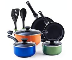 Cook N Home 02602 Stay Cool Handle, Multicolor 10-Piece Nonstick Cookware Set