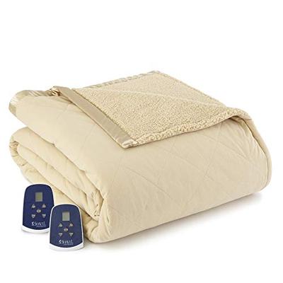Shavel Home Products Micro Flannel Reversible Sherpa Electric Heated Blanket Chino Queen Blanket