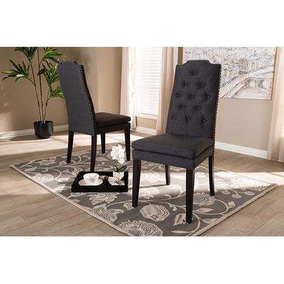 Baxton Studio Dylin Modern & Contemporary Charcoal Fabric Upholstered Button Tufted Wood Dining Chair- BBT5158.11-Dark Grey-CC