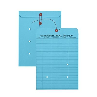 Inter-Departmental Envelopes with String & Button Closure, 10" x 13" 1-Side, Blue, 100 per Carton (Q