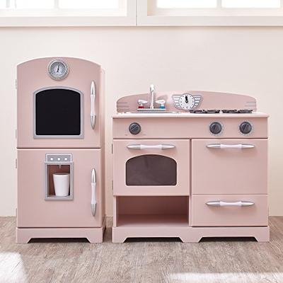 Teamson Kids - Retro Wooden Play Kitchen with Refrigerator, Freezer, Oven and Dishwasher - Pink (2 P