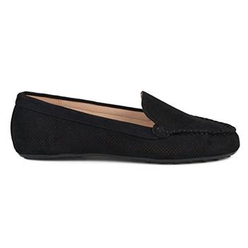 Brinley Co. Womens Comfort Sole Faux Nubuck Laser Cut Loafers Black, 5.5 Regular US