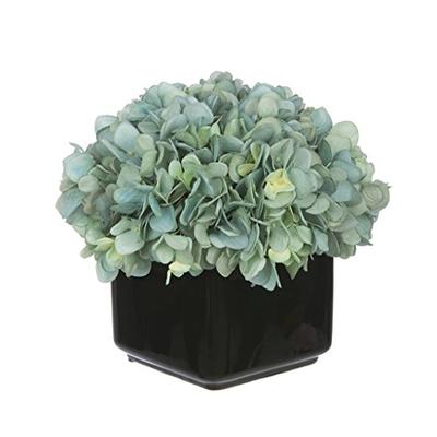 Artificial Hydrangea in Small Black Cube Ceramic Color: Teal