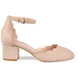 Brinley Co. Womens Edsey Faux Suede Ankle Strap Scalloped Pumps Taupe, 7 Regular US screenshot. Shoes directory of Clothing & Accessories.