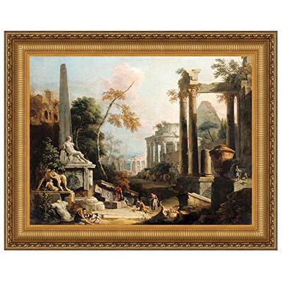 Design Toscano Landscape with Classical Ruins and Figures, 1730: Canvas Replica Painting: Medium