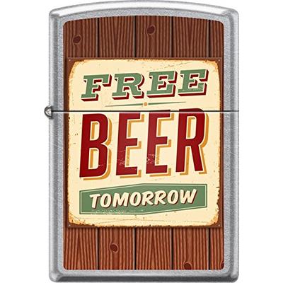 Zippo Free Beer Tomorrow Rusted Sign Street Chrome WindProof Lighter
