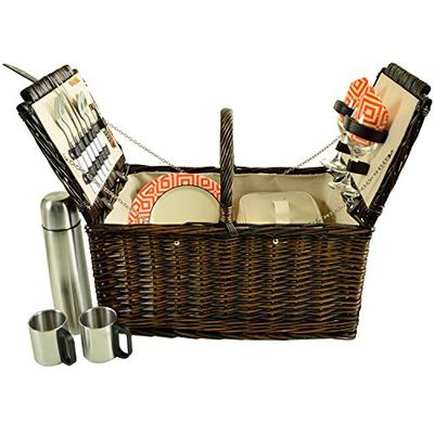 Picnic at Ascot Surrey Willow Picnic Basket With Coffee Set, Brown Wicker/Diamond Orange
