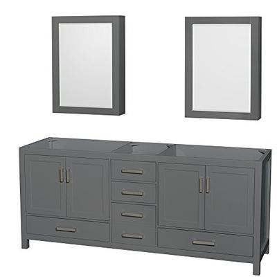 Wyndham Collection Sheffield 80 inch Double Bathroom Vanity in Dark Gray, No Countertop, No Sink, an