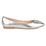 Brinley Co. Womens Faux Leather Pointed Toe Jewel Flats Silver, 7.5 Regular US screenshot. Shoes directory of Clothing & Accessories.