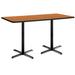 30" x 72" Pedestal Table with Medium Oak Top, Black X-Base, Bistro Height