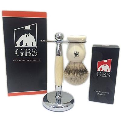 Deluxe Super Silvertip badger shaving brush faux ivory with Brush and Razor Stand. extra dense extra