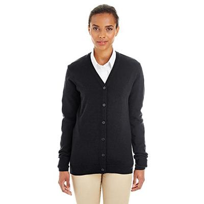 Harriton Womens Pilbloc V-Neck Button Cardigan Sweater (M425W) -Black -L