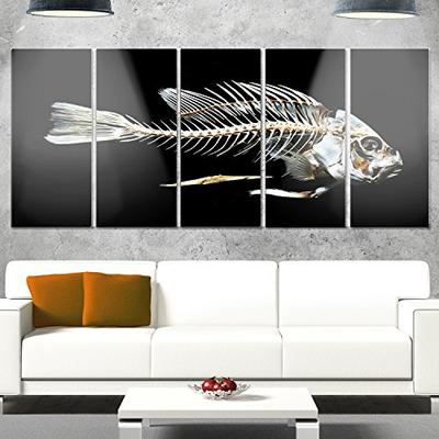 Designart MT13163-401 Fish Skeleton Bone on Black - Large Animal Metal Wall Art,Black,60x28