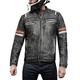 Fashion_First Cafe Racer Retro Vintage Motorcycle Black & Grey Distressed Biker PU Leather Jacket