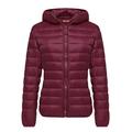 Wantdo Women's Down Jackets Packable Lightweight Hooded Puffer Coat Windproof Mountain Insulated Jacket Hooded Slim Fit Short Outerwear Jacket Wine Red XL