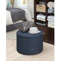 Round Shoe Ottoman in Blue Linen - Convenience Concepts 161546FBE