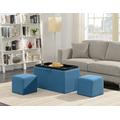 Designs4Comfort Sheridan Storage Bench w/ 2 Side Ottomans in Soft Blue Fabric - Convenience Concepts 143012FSBE