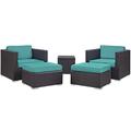 Convene 5 Piece Outdoor Patio Sectional Set in Espresso Turquoise - East End Imports EEI-1809-EXP-TRQ-SET