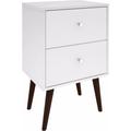 Manhattan Comfort 204AMC6 - Liberty Mid Century - Modern Nightstand 2.0 w/ 2 Full Extension Drawers in White w/ Solid Wood Legs