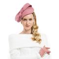 F FADVES Wool Felt Fascinator Winter Women Pillbox Hat Bowknot Kentucky Derby Fedoras, Pink, M