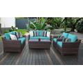 kathy ireland Homes & Gardens River Brook 7 Piece Outdoor Wicker Patio Furniture Set 07e in Aqua - TK Classics River-07E-Aruba