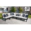 kathy ireland Homes & Gardens Madison Ave. 6 Piece Outdoor Aluminum Patio Furniture Set 06v in Snow - TK Classics Madison-06V-Snow