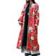 LZJN Women's Warm Fleece Lining Trench Coat Jacket with Floral Print Chinese Style Overcoat (Red, L)