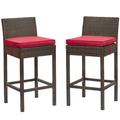 Conduit Bar Stool Outdoor Patio Wicker Rattan in Brown Red (Set of 2) - East End Imports EEI-3603-BRN-RED