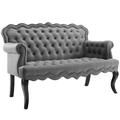 Viola Chesterfield Button Tufted Loveseat Performance Velvet Settee in Gray - East End Imports EEI-3373-GRY