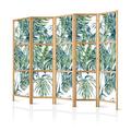 murando Room divider XXL Tropical Leaves green 225x171cm / 89"x68" 5 pieces Non-Woven Canvas Single-Sided Folding Screen Privacy wood pattern design hand made Home office Japan b-A-0369-z-c