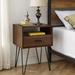 "18"" Modern Single Drawer Hairpin Leg Side Table in Dark Walnut - Walker Edison AF18CRFSTDW"