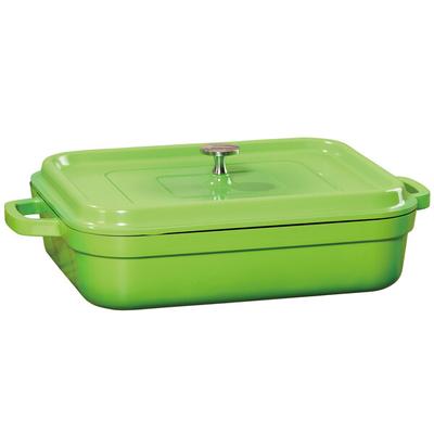 GET CA-010-G/BK Heiss 5 Qt. Green Enamel Coated Cast Aluminum Roasting Pan with Lid - 12 7/8" x 10 7/8" x 2 3/4"