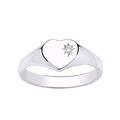 WOMENS Diamond Set Plain Polished Heavyweight HEART Signet Ring - Engravable - 925 Sterling Silver - Size Q