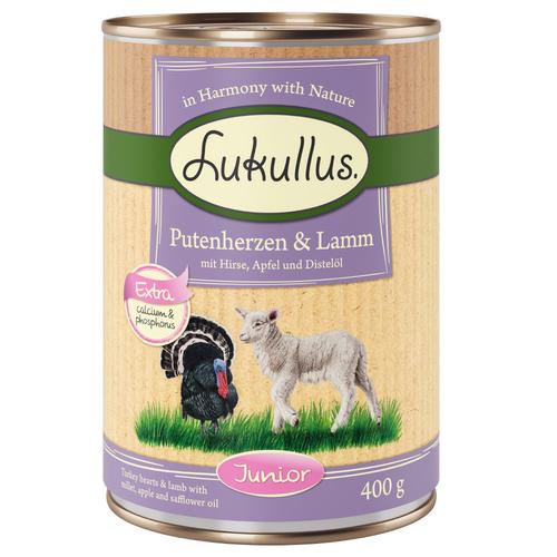 6 x 400 g Junior Putenherzen & Lamm Lukullus Hundefutter nass