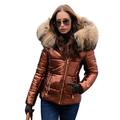 Aox Women Winter Faux Fur Hood Down Coat Lady Thicken Puffer Slim Zipper Jacket Parka (8, Brown Faux Fur)
