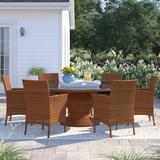 Sol 72 Outdoor™ Waterbury Round 6 - Person 60" Long Dining Set w/ Cushions Glass/Wicker/Rattan in Brown | Wayfair 28E866A166C747EBA292EF1C2BB61BA5