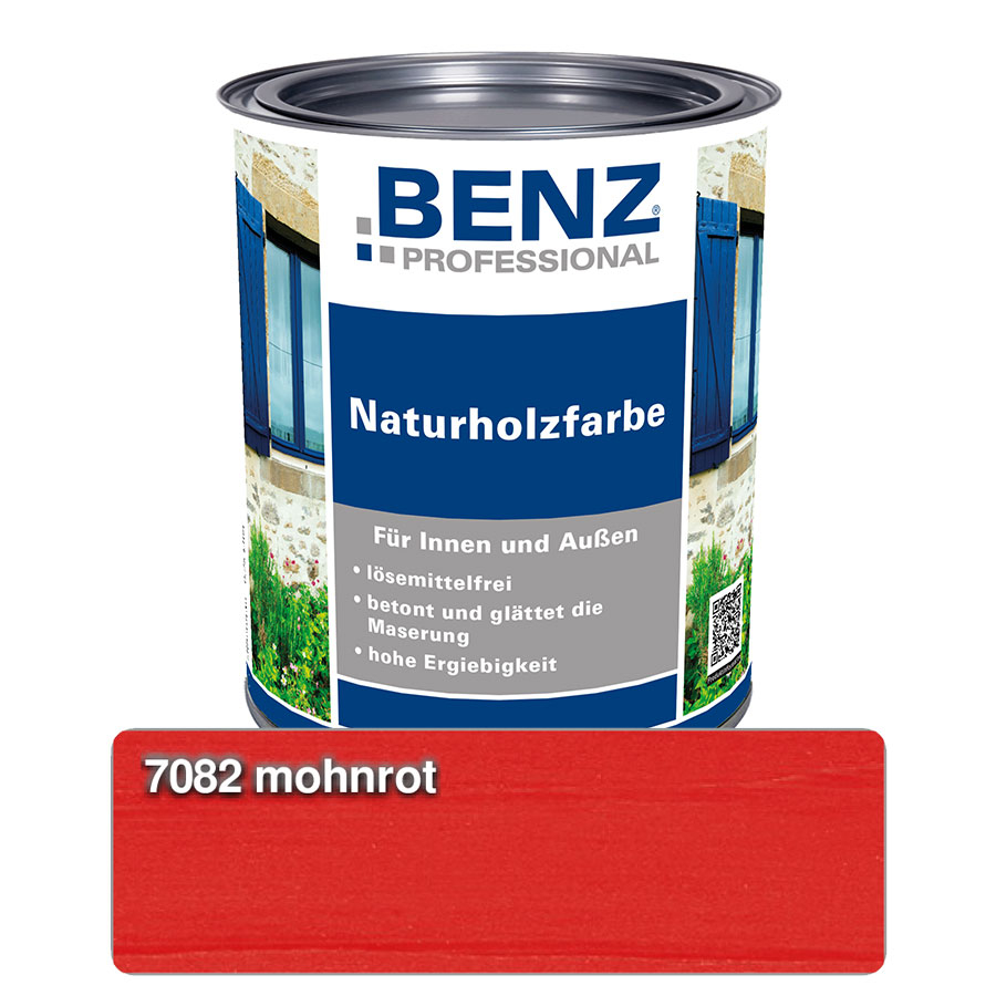 BENZ PROFESSIONAL Naturholzfarbe Holzschutzmittel, 0,75 l, Mohnrot Image