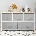 Huisen Furniture Living Room Unit Storage Cabinet with 5 Drawers Long Bedroom Chest of Drawers with Grey Organizer Bins for Kids Room Clothes Toy Collection Nursery Cabinet Sideboard