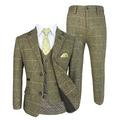 Mens and Boys Matching Slim Fit Herringbone Check Tweed Suitss in Tan Brown 6 Piece Age 11 Years