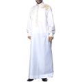 Muslim Islamic Pakistan Dubai Abaya Thobe Middle East Style Embroidered Men's Clothing,White,XXXL