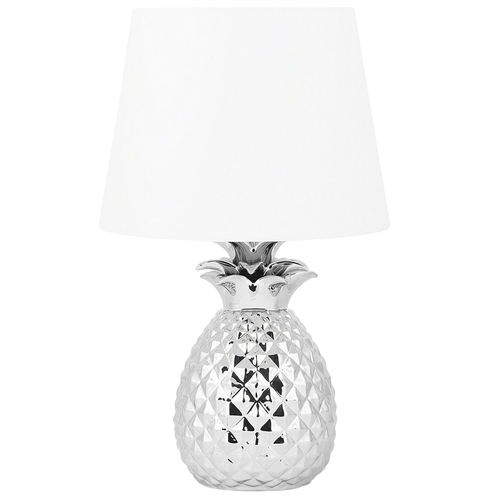 Tischlampe Silber Keramik 52 cm Stoffschirm Weiß Ananas-Fuß Kabel mit Schalter Moderner Minimalistischer Stil